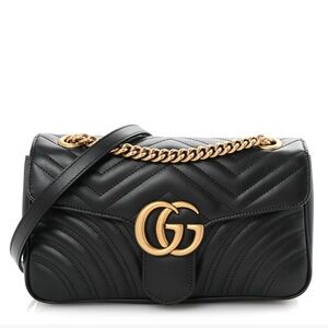Gucci Black Quilted Shoulder Bag with Gold Chain